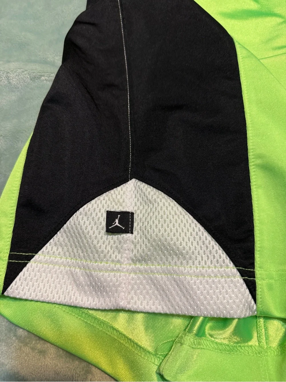 Jordan Neon Green Basketball Shorts with Black & White Panels